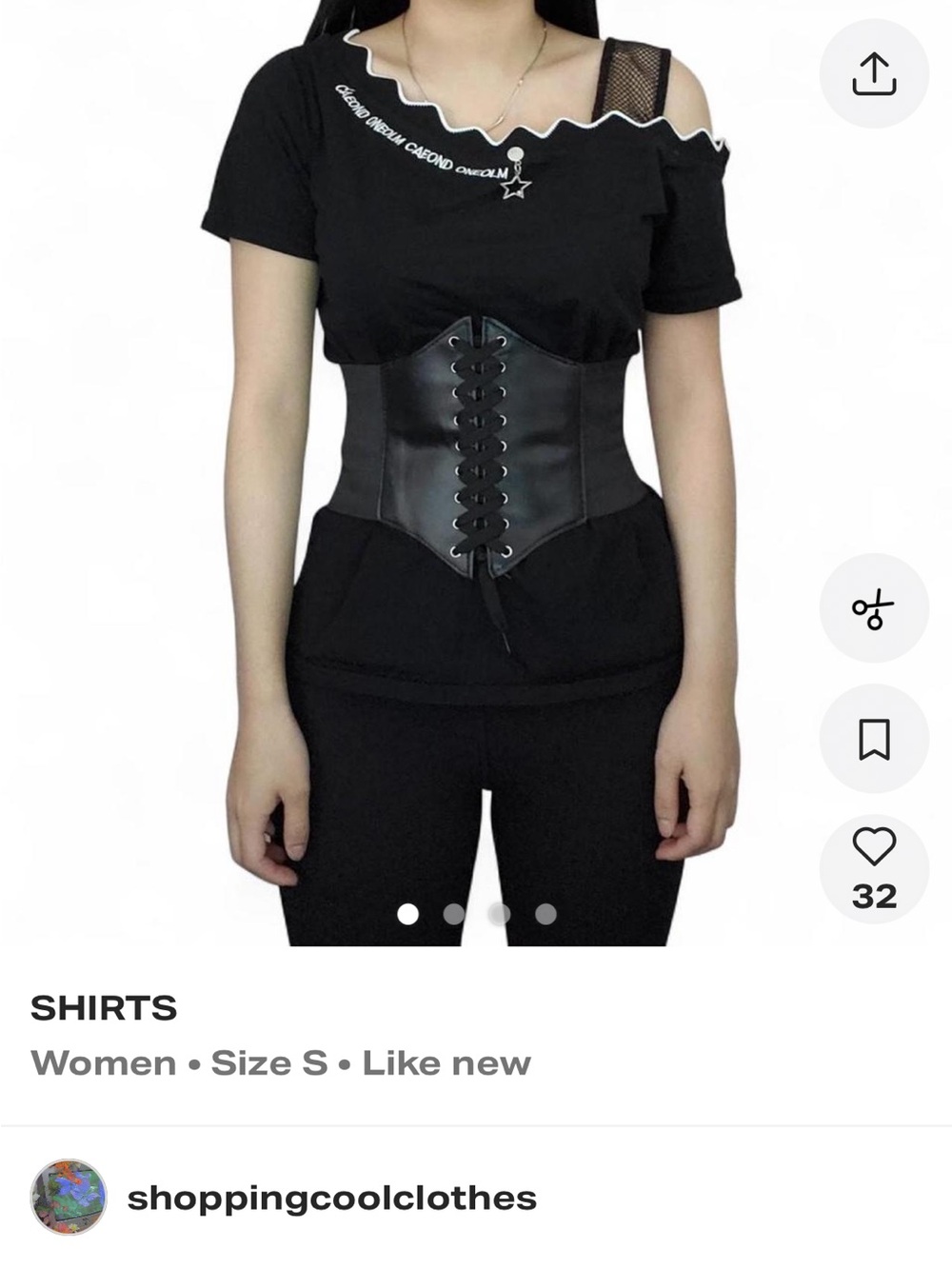 White Zig Zag Stitched Black Off-Shoulder Top with Silver Metal Star Charm